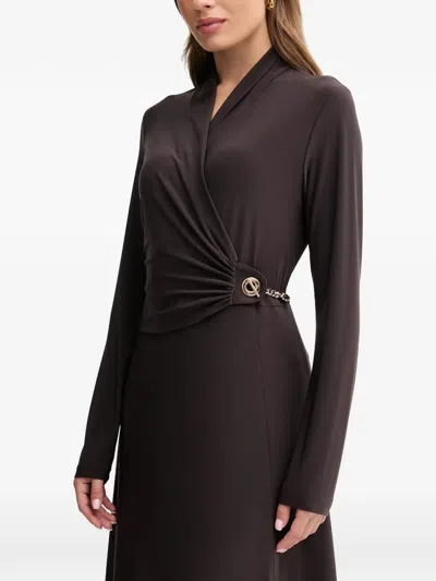 Joseph Ribkoff Chain-detail Wrap Midi Dress In Brown