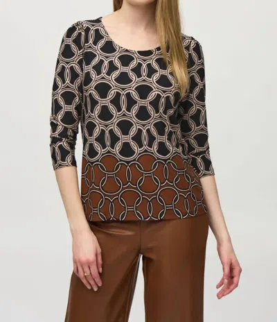 Joseph Ribkoff Chain Print Color Block Top In Black/multi