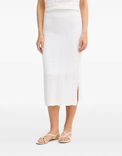 Joseph Ribkoff Chevron-knit Side-slit Midi Skirt In White