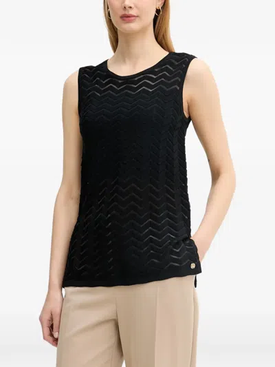 Joseph Ribkoff Knit Chevron Stitch Relaxed Tunic Top In Black In Pink