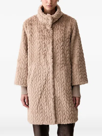 Joseph Ribkoff Chevron-pattern Faux-fur Coat In Brown