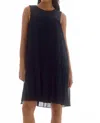 Joseph Ribkoff Chiffon And Lace Sleeveless Pleated Dress In Midnight Blue In Blue