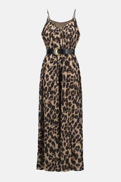 Joseph Ribkoff Chiffon Animal Print Wide Leg Jumpsuit In Black In Brown