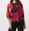 Joseph Ribkoff Chiffon Floral Print Boxy Top In Black/multi In Black