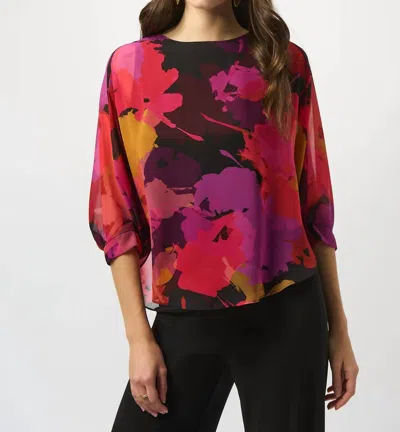 Joseph Ribkoff Chiffon Floral Print Boxy Top In Black/multi