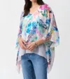 Joseph Ribkoff Chiffon Floral Print Poncho Top In Off-white Multi In Blue