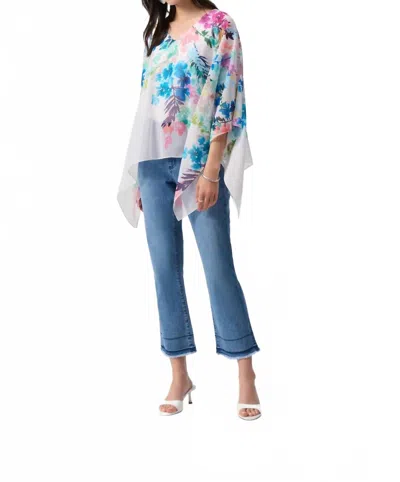 Joseph Ribkoff Chiffon Floral Print Poncho Top In Off-white/multi