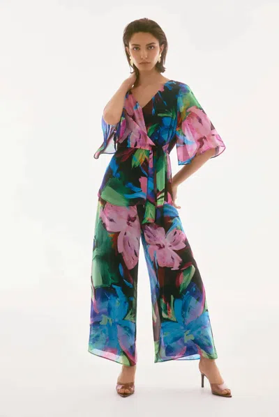 Joseph Ribkoff Chiffon Floral Print Wide Leg Pants In Multi