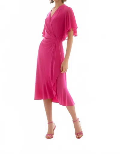 Joseph Ribkoff Chiffon Flowy Wrap Dress In Geranium In Pink