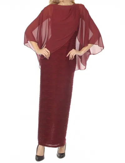 Joseph Ribkoff Chiffon Overlay Ruched Maxi Evening Dress In Merlot In Red