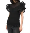 Joseph Ribkoff Chiffon Pleated Top With Ruffled Sleeves In Black In Black