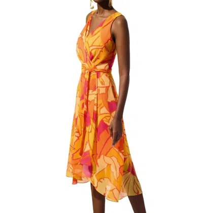 Joseph Ribkoff Chiffon Tropical Print Dress In Orange