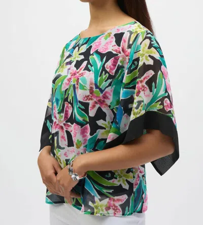 Joseph Ribkoff Chiffon Tropical Top In Black / Multi