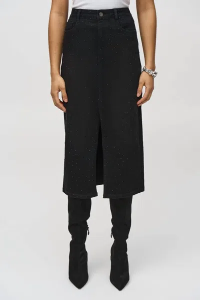 Joseph Ribkoff Classic Denim Pencil Skirt W/ Rhinestones In Black