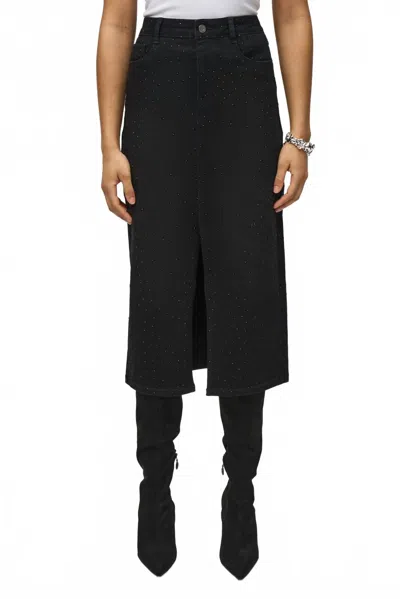 Joseph Ribkoff Classic Denim Pencil Skirt With Rhinestones In Black