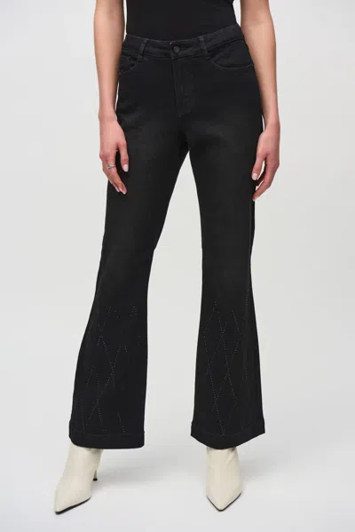 Joseph Ribkoff Classic Flared Denim Pants With Rhinestone Detail In Black