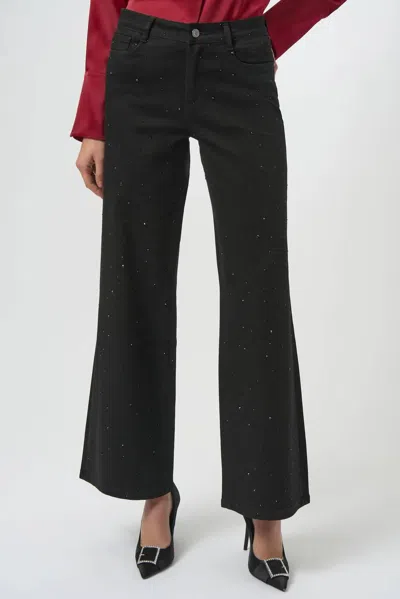 Joseph Ribkoff Classic Wide Leg Jeans With Rhinestones In Black