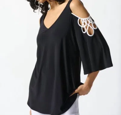 Joseph Ribkoff Cold Shoulder A Line Top In Black Off White In Multi