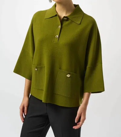 Joseph Ribkoff Sweater Knit Boxy Pullover Sweater With Polo Collar In Artichoke In Green
