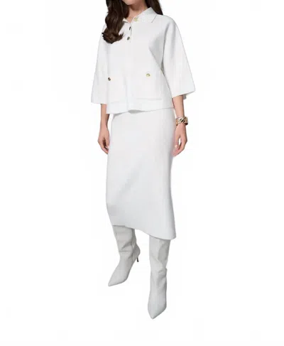 Joseph Ribkoff Collared 3/4 Sleeve Boxy Sweater Top In Winter White