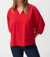 Joseph Ribkoff Collared V-neck Puff Sleeve Top In Radiant Red In Red