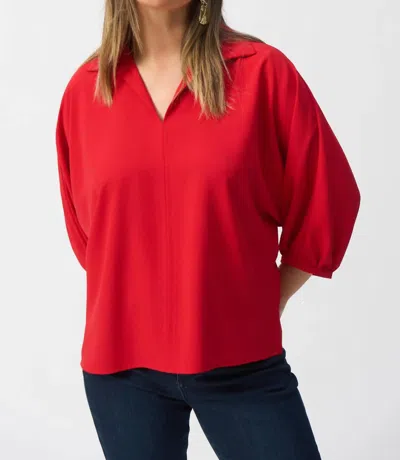 Joseph Ribkoff Collared V-neck Puff Sleeve Top In Radiant Red