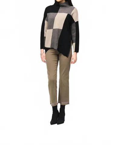 JOSEPH RIBKOFF COLOR BLOCK JACQUARD PULLOVER IN TAUPE/BLACK