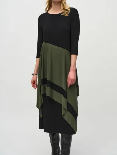 Joseph Ribkoff Color Block Layered Midi Dress In Black/iguana