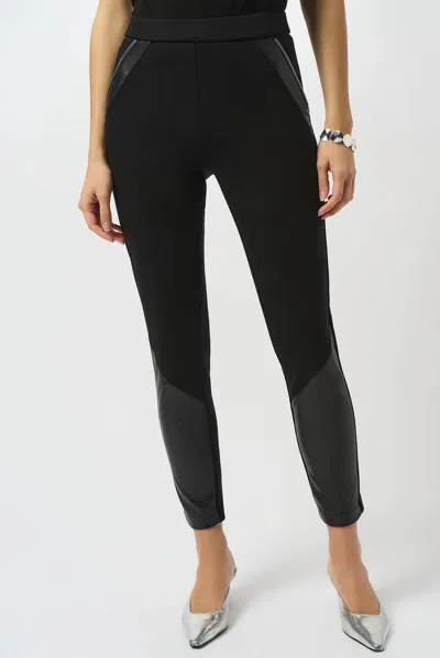 Joseph Ribkoff Colorblock Leatherette Pull-on Leggings In Black