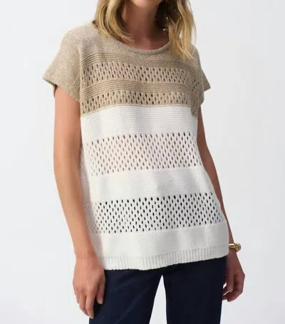 Joseph Ribkoff Color Block Metallic Sweater Knit Pullover In White In Neutral