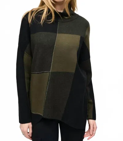 Joseph Ribkoff Color Block Pullover Sweater Top In Iguana/black In Multi