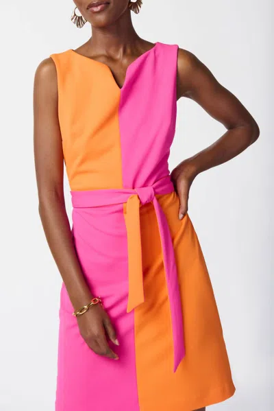 Joseph Ribkoff Colorblock Belted Dress In Pink And Orange