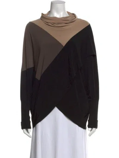 Pre-owned Joseph Ribkoff Colorblock Pattern Turtleneck Top In Black