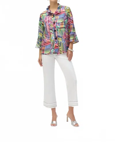 Joseph Ribkoff Colorful Stripes Patchwork Trapeze Jacket In Black/multi