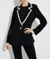Joseph Ribkoff Contrast Lapel Blazer In Black/vanilla In Black