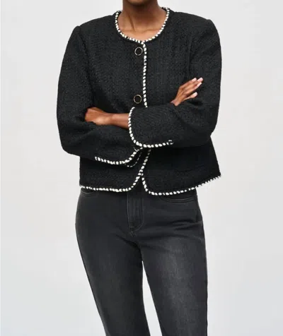 Joseph Ribkoff Contrast Trim Long Sleeve Bouclé Jacket In Black/winter White