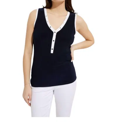 Joseph Ribkoff Contrast Trim Sleeveless Top In Midnight Blue/vanilla