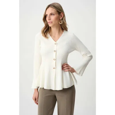 Joseph Ribkoff Cotton Knit Fit And Flare Peplum Cardigan In White