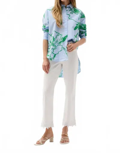 Joseph Ribkoff Cotton Stripe Floral Shirt In Blue And Green Multi In White