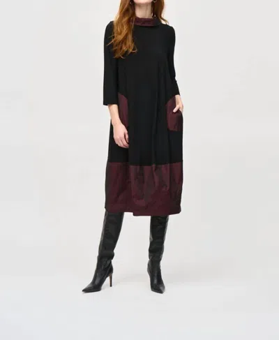 Joseph Ribkoff Cowl Neck 3/4 Sleeve Midi Dress In Black/red