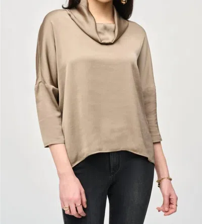 Joseph Ribkoff Cowl Neck 3/4 Sleeve Silky Hi-low Top In Java In Multi