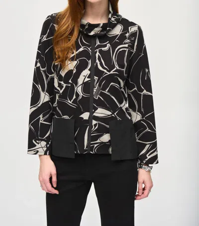 Joseph Ribkoff Cowl Neck Bohemian Blouse In Black/beige