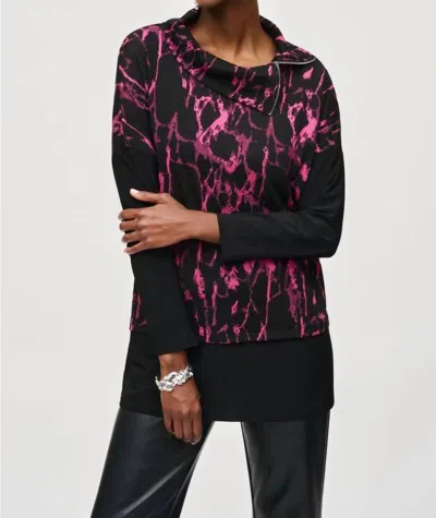 Joseph Ribkoff Cowl Neck Boxy Sweater In Black/pink In Multi
