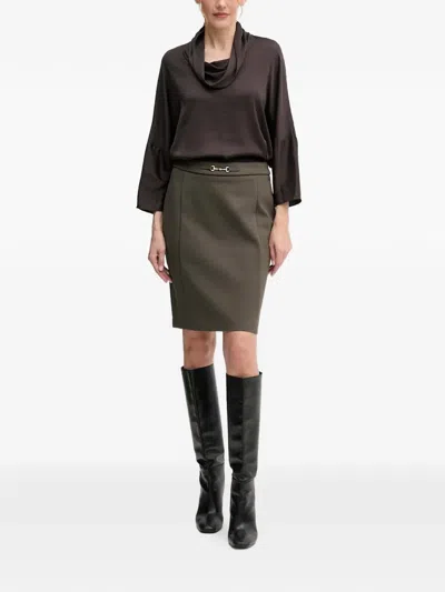 Joseph Ribkoff Cowl Neck Button Blouse In Brown