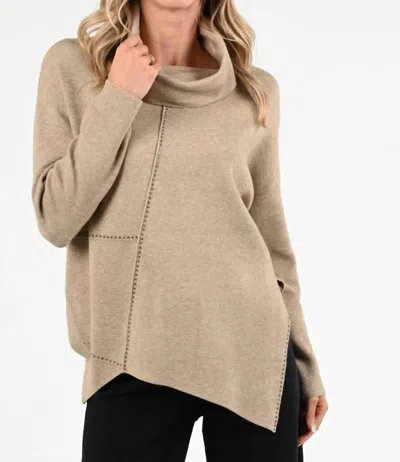 Joseph Ribkoff Cowl Neck Embellished Asymmetric Sweater Top In Oatmeal In Brown