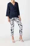 Joseph Ribkoff Cowl Neck Flared Top In Midnight Blue In Blue