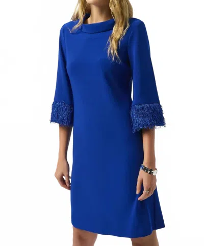 Joseph Ribkoff Cowl Neck Fringe Cuff A-line Mini Dress In Royal Sapphire In Blue