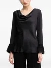 Joseph Ribkoff Cowl-neck Fringed-hem Blouse In Black