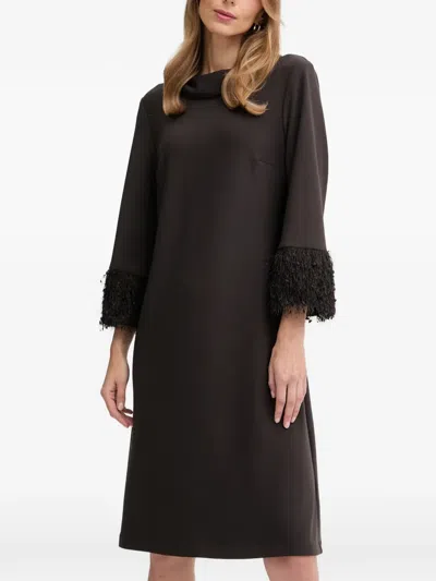 Joseph Ribkoff Cowl-neck Fringed Midi Dress In Black