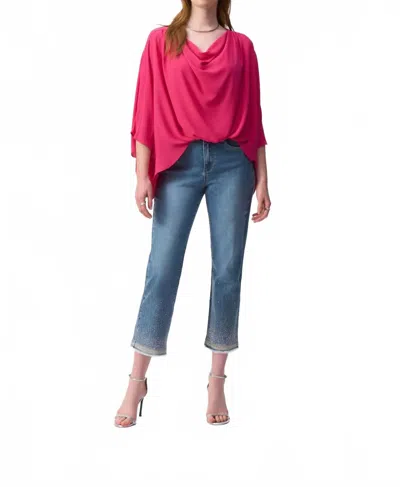 Joseph Ribkoff Cowl Neck Hi-low Quarter Sleeves Top In Geranium In Pink